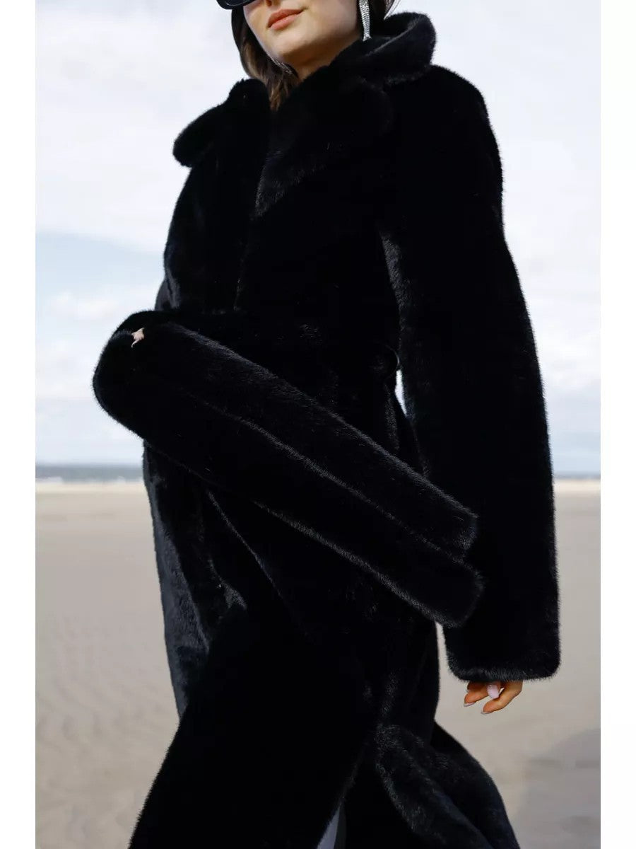 Extended Eco-friendly Faux Mink Fur Coat