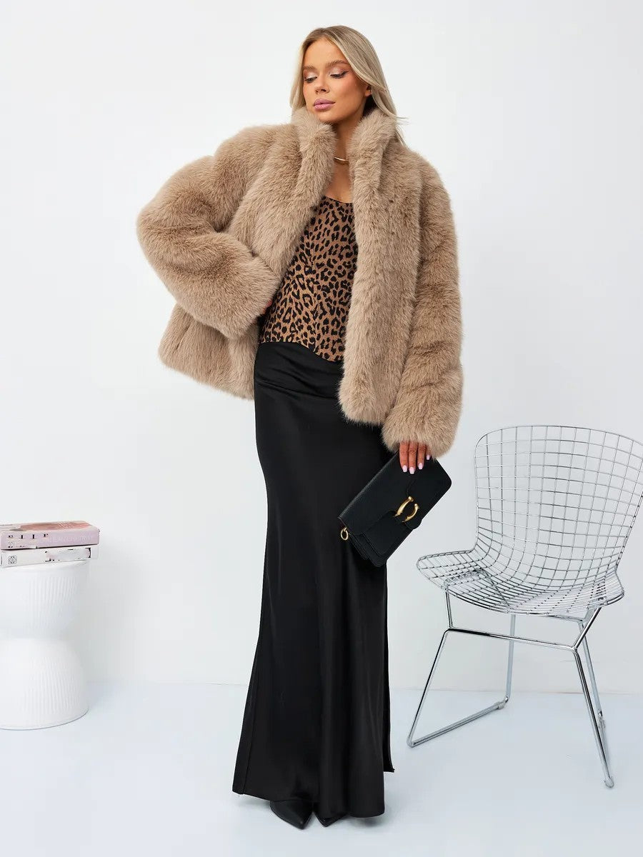 Faux fox fur plush coat