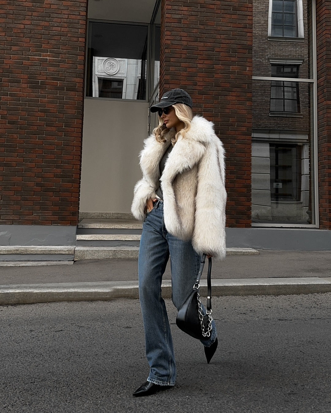 Eco-friendly fox fur dyed faux fur coat