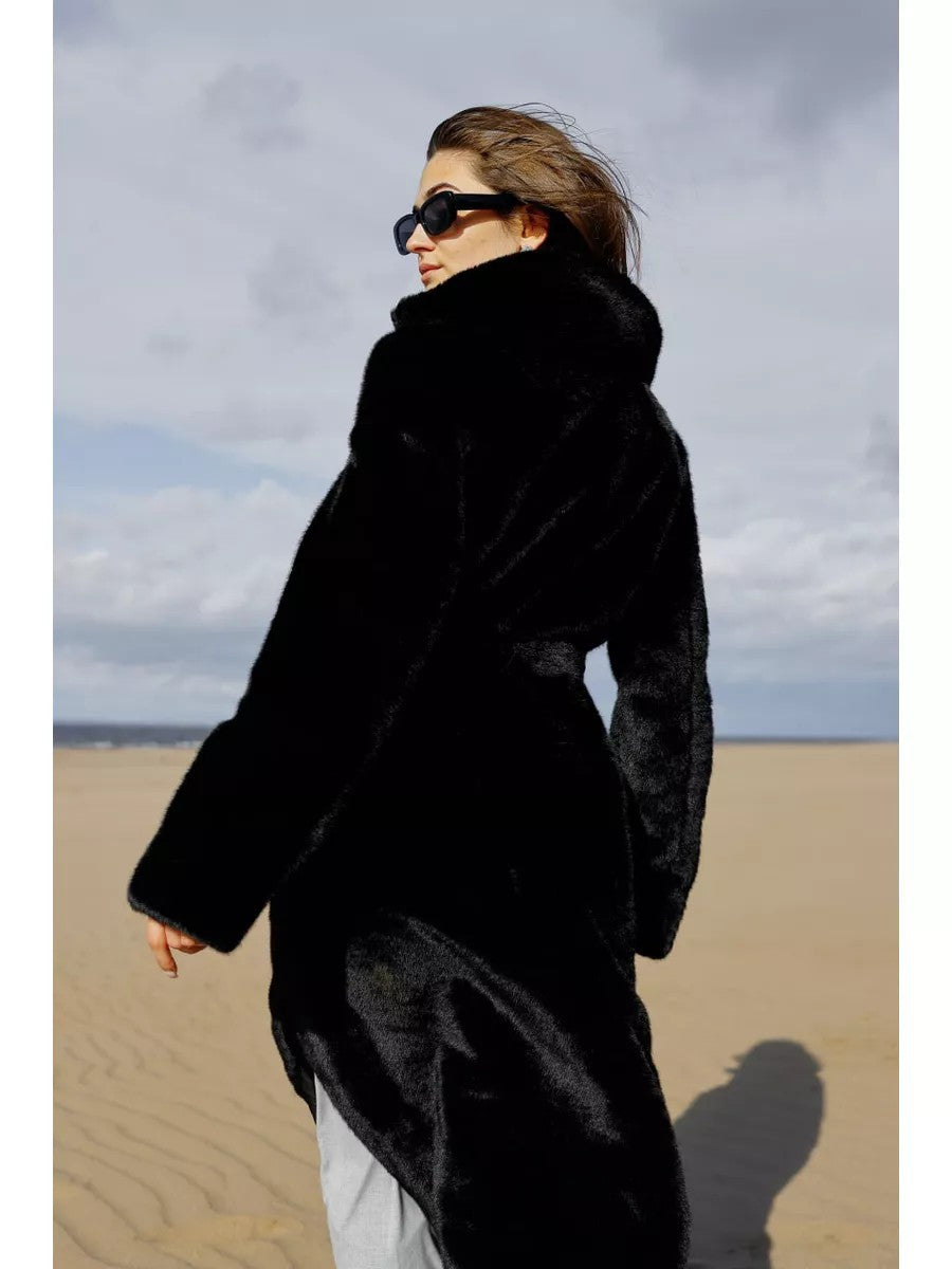Extended Eco-friendly Faux Mink Fur Coat