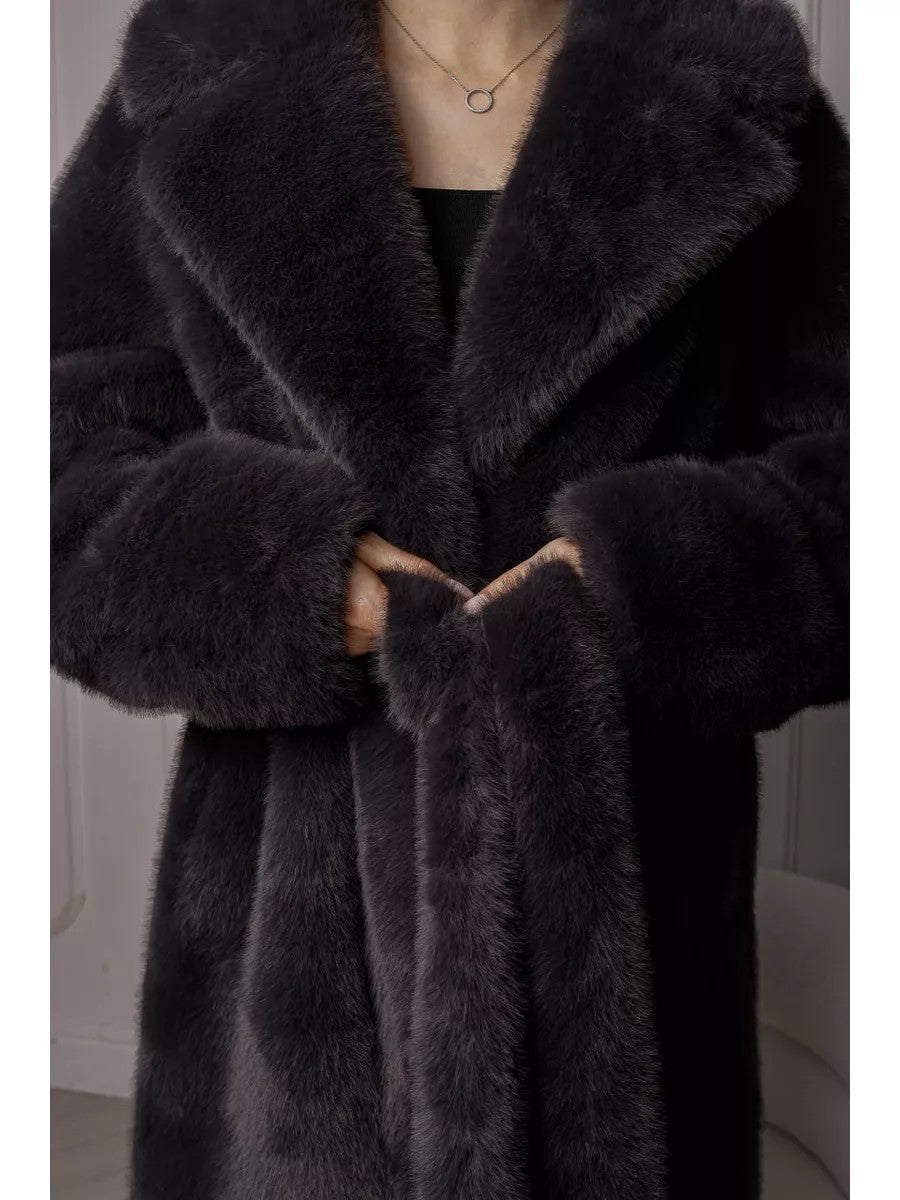 Extended Eco-friendly Faux Mink Fur Coat