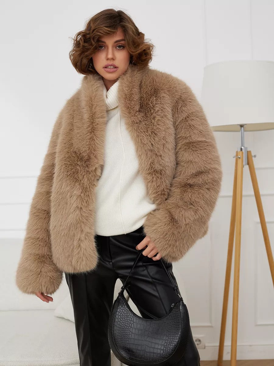 Faux fox fur plush coat