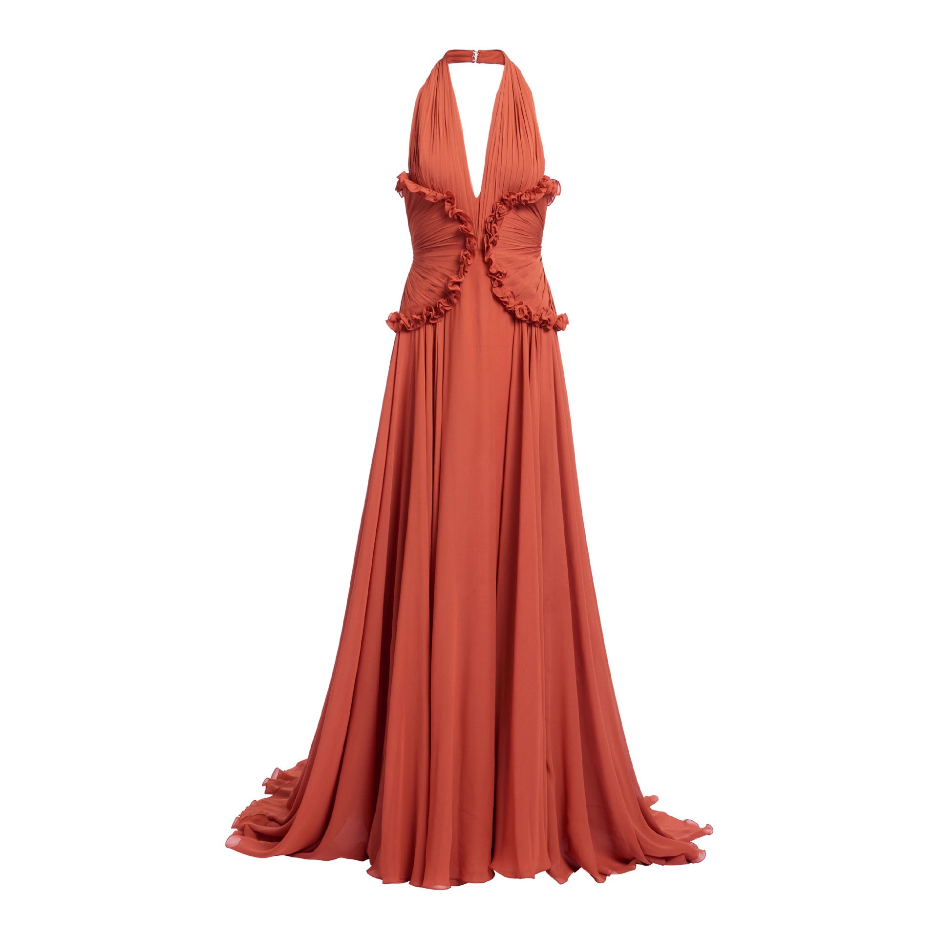 Halter neck deep V neck waist dress