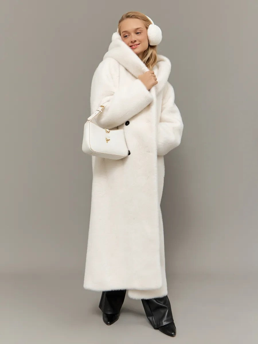 Eco-friendly mink fur faux fur long coat