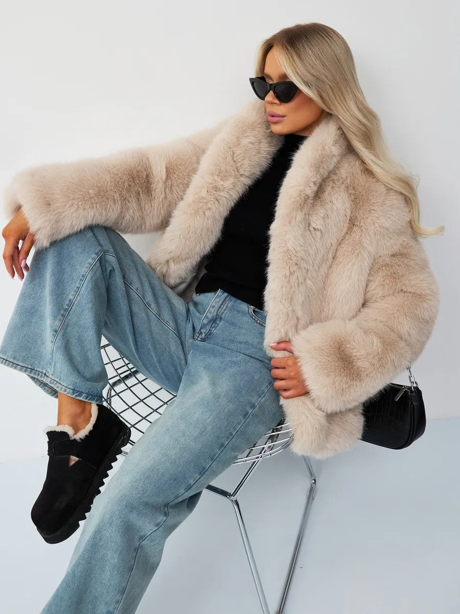 Faux fox fur plush coat