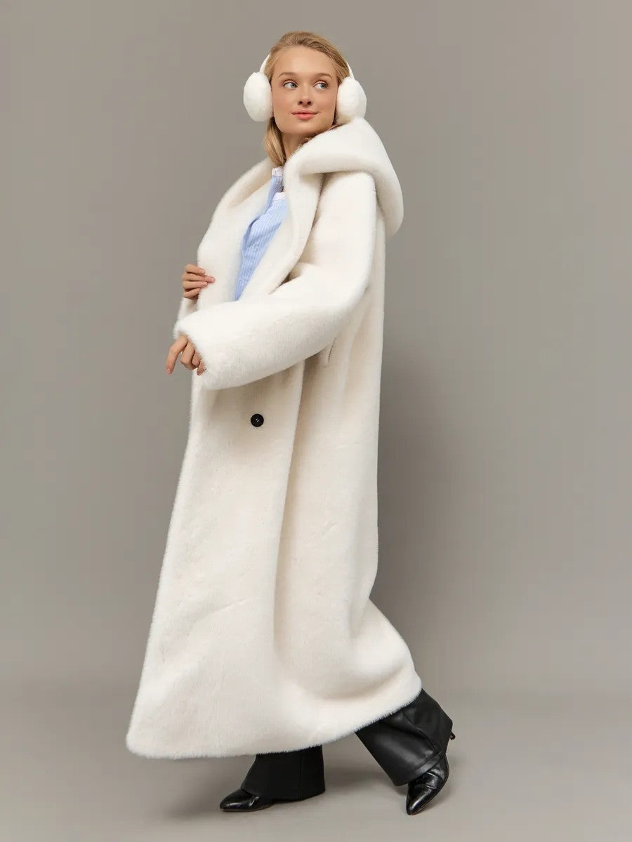 Eco-friendly mink fur faux fur long coat