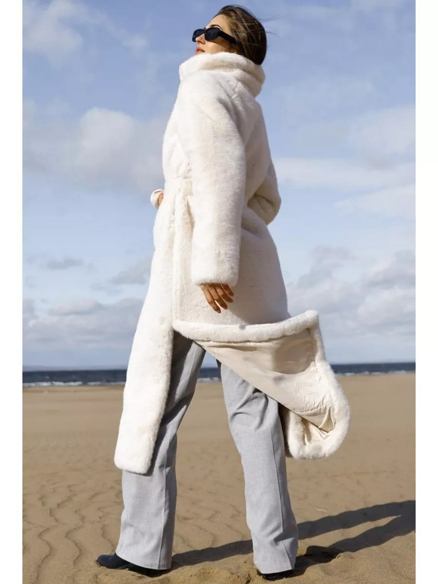 Extended Eco-friendly Faux Mink Fur Coat