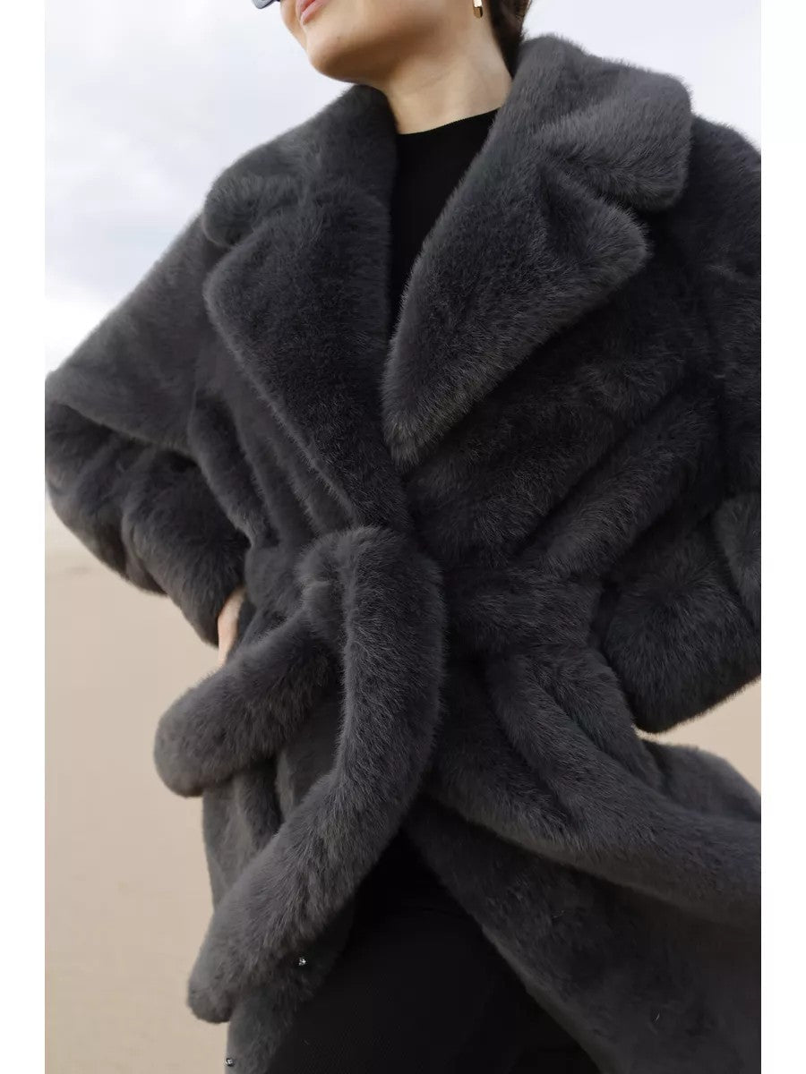 Extended Eco-friendly Faux Mink Fur Coat