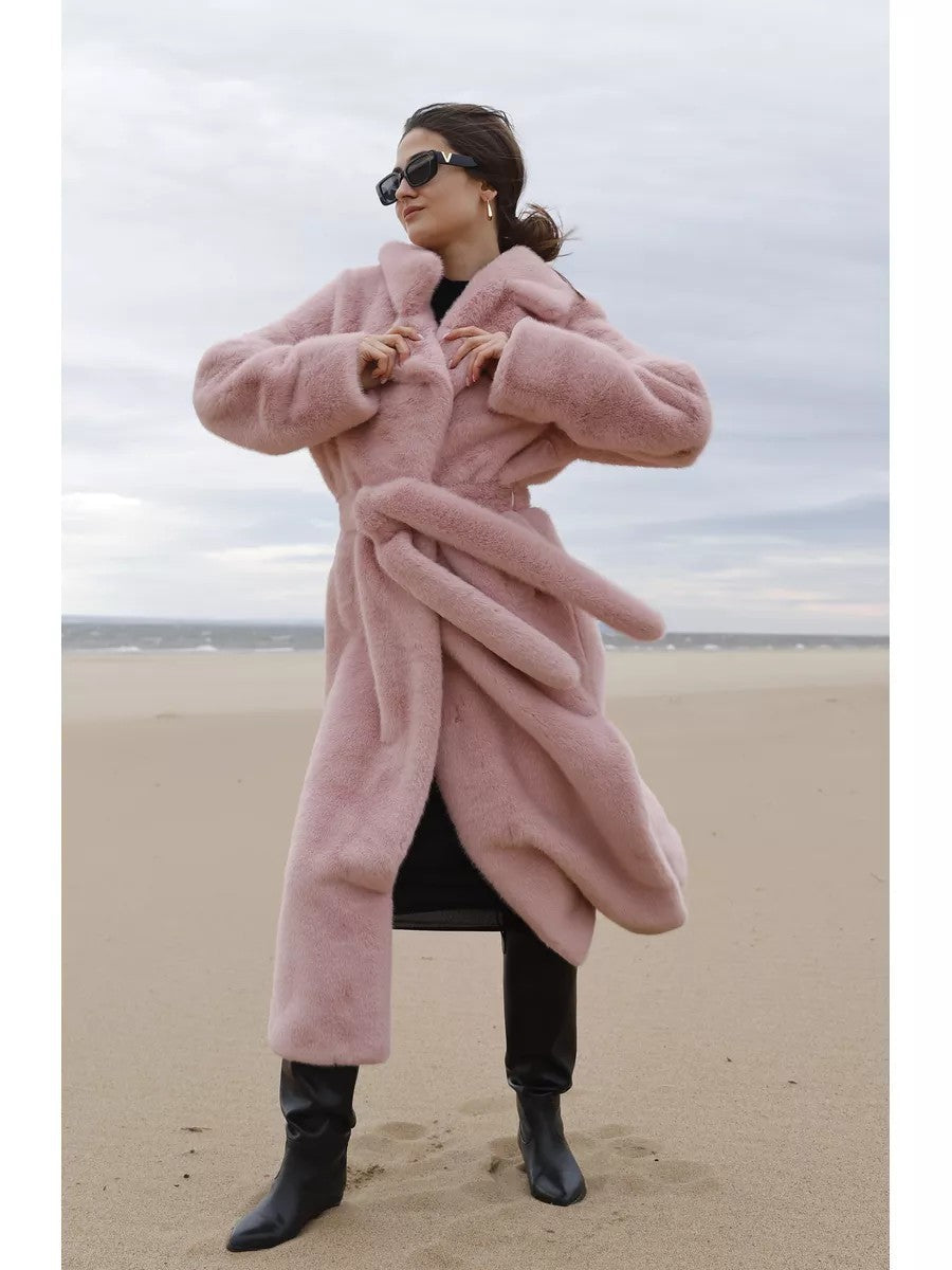 Extended Eco-friendly Faux Mink Fur Coat