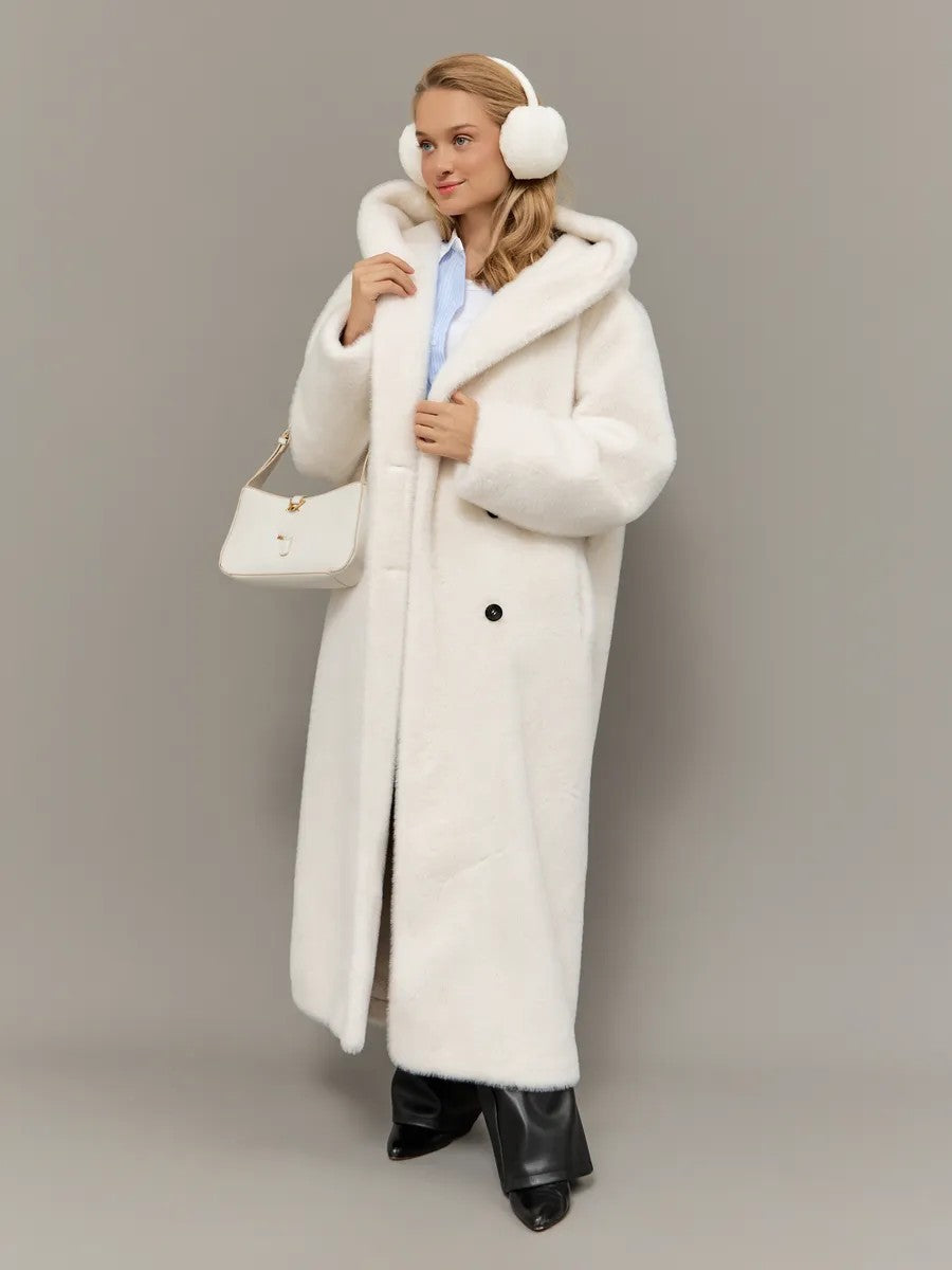 Eco-friendly mink fur faux fur long coat