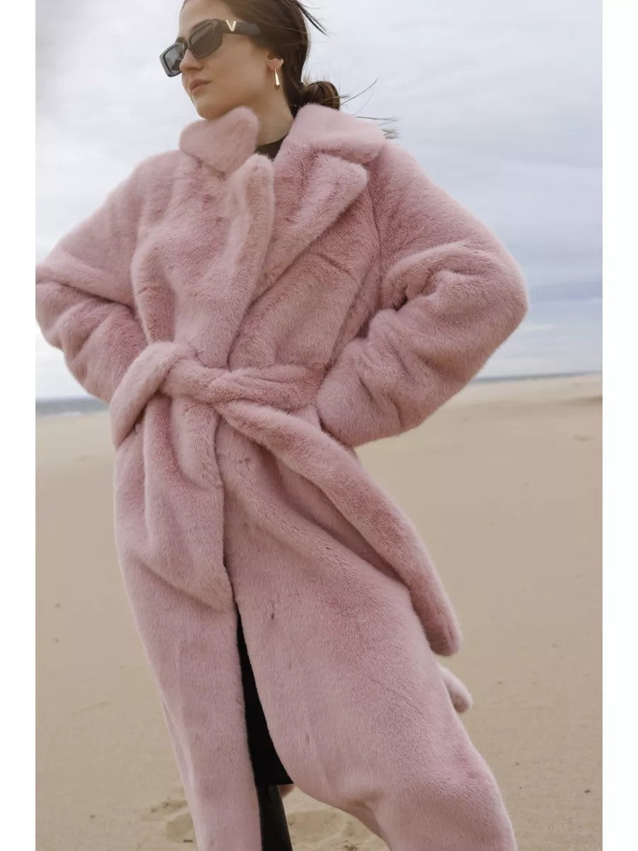 Extended Eco-friendly Faux Mink Fur Coat