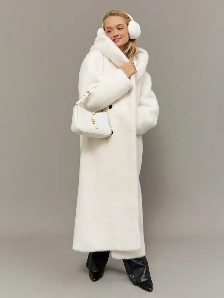 Eco-friendly mink fur faux fur long coat