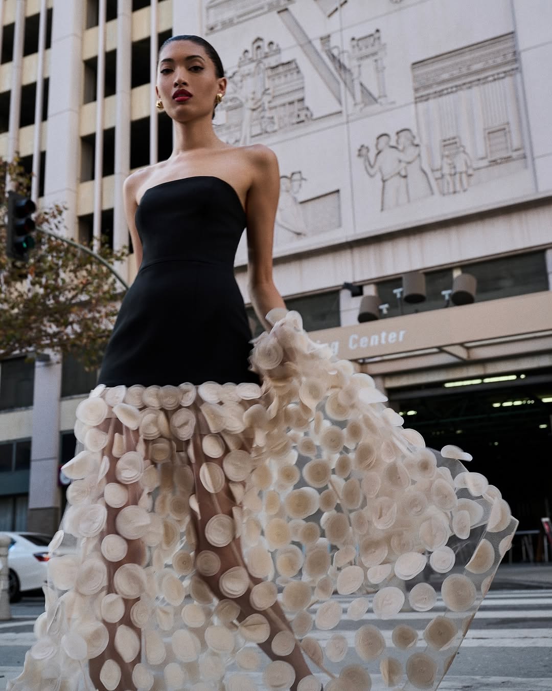 Temperament tube top slim black top spliced with white polka dot mesh long skirt elegant atmosphere banquet dress