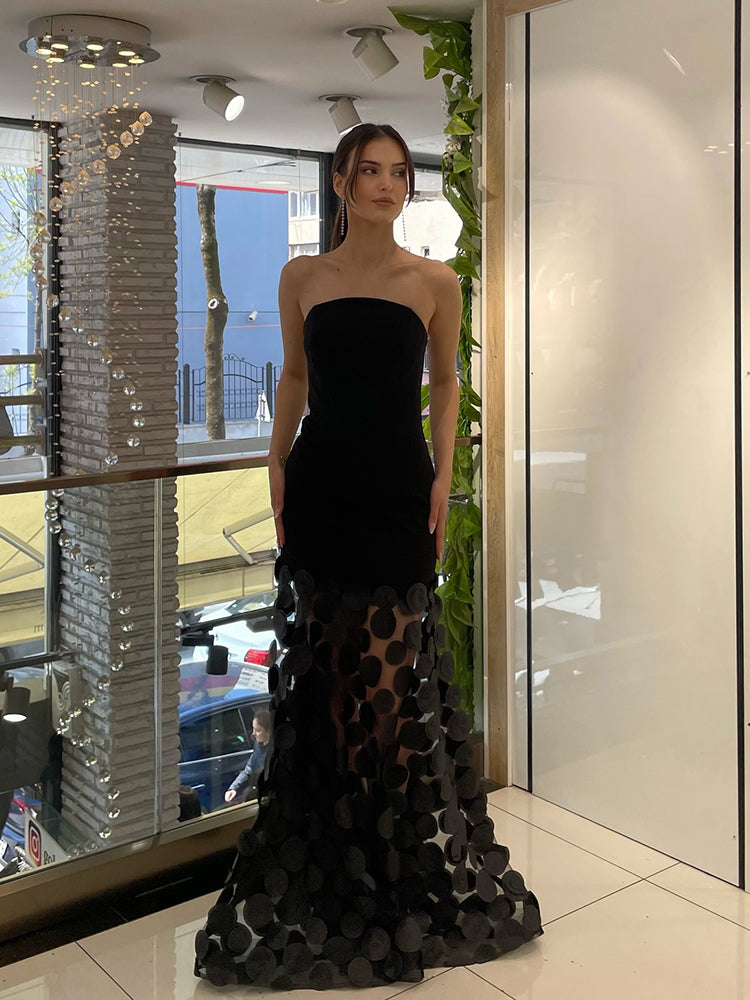 Strapless 3D Polka Dot Puffy Dress