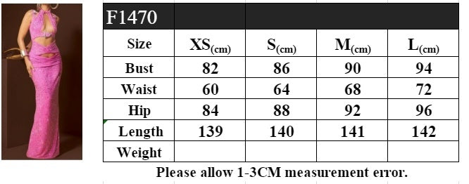 Sexy halter neck hollow hot diamond dress slim fit evening party long dress