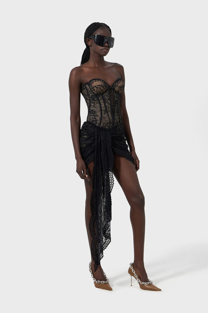 Sleeveless backless lace dress sexy fashion slim irregular short skirt