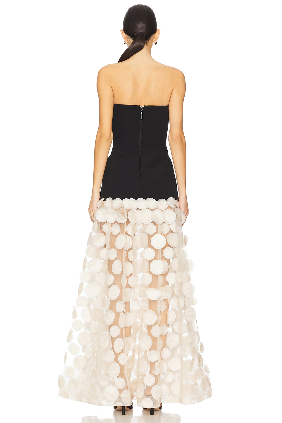 Temperament tube top slim black top spliced with white polka dot mesh long skirt elegant atmosphere banquet dress