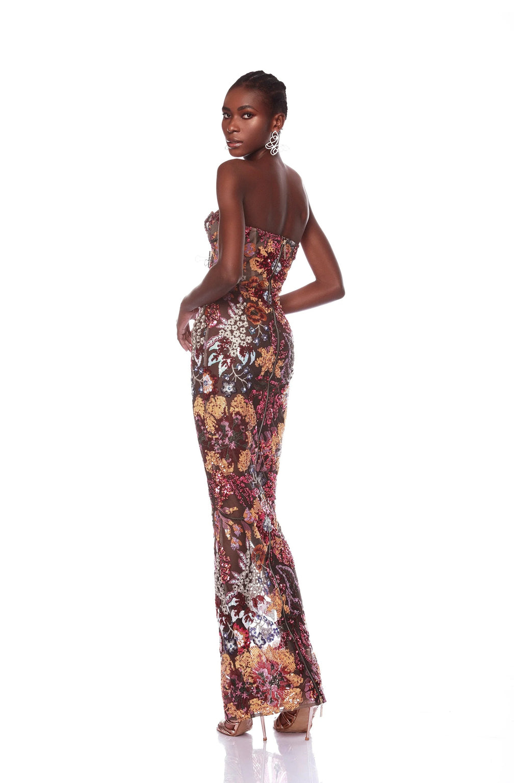 Embroidered sequined tube top one-step skirt slim sexy slim slit long dress