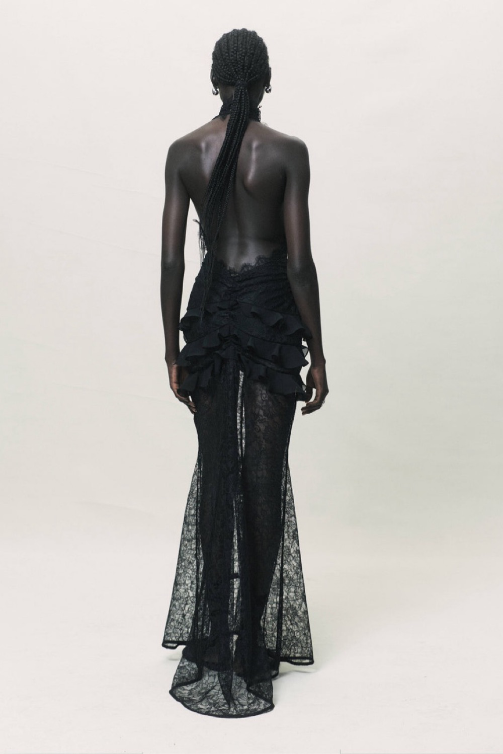 Sexy deep V halter neck lace slim fit evening dress