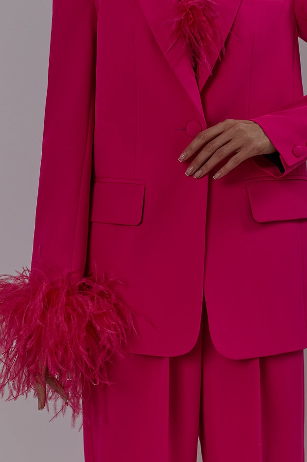 Ostrich feather patchwork suit two-piece suit temperament French casual straight jacket trousers