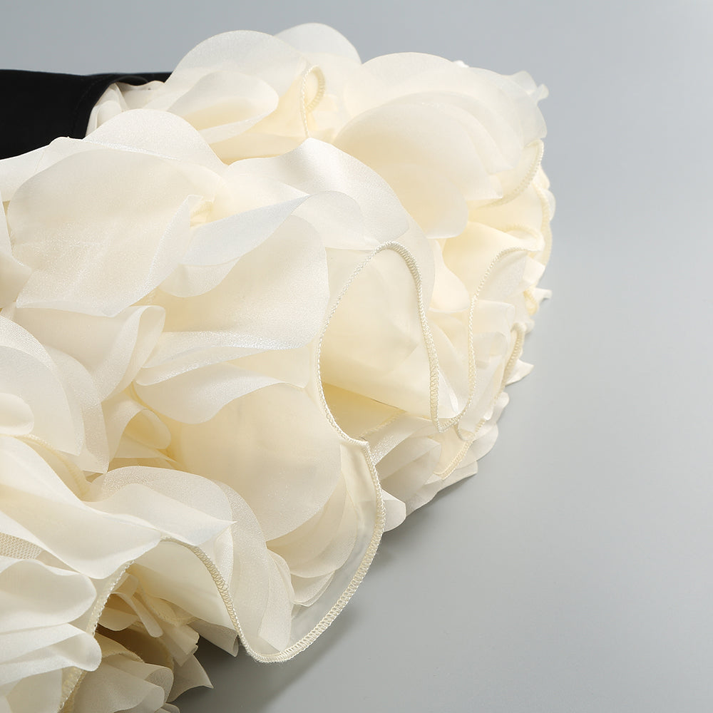 Retro black and white contrast square neck tutu party evening dress high-end suspender dress