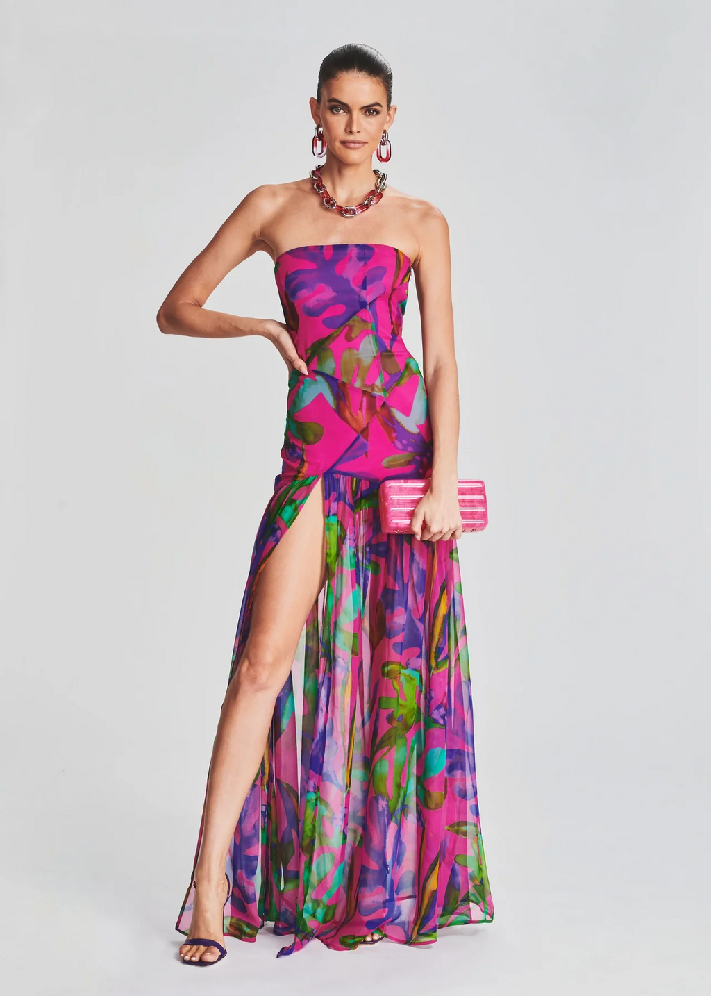Printed sexy fitted waist strapless party party vacation dress