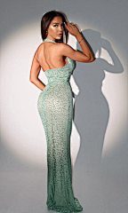 Sleeveless deep V halterneck dress