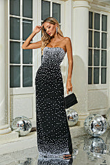 Strapless Bubble Bead Slim Floor-Mounting Banquet Party Dress Long dress