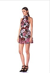 High-neck halterneck sequin embroidered sleeveless backless dress